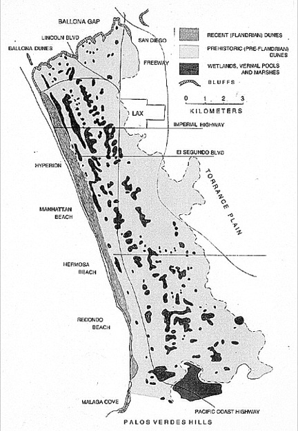 Map of former coastal prairie habitat in Los Angeles